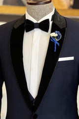 Fancy Navy Blue Peaked Lapel Two Pieces Men Suits For Wedding