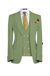 Fancy Sage Green Three Pieces Peaked Lapel Men Suits For Prom