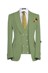 Fancy Sage Green Three Pieces Peaked Lapel Men Suits For Prom
