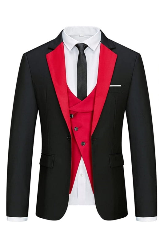 Fashion Black And Red Notched Lapel Men Suits For Prom