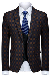 Fashion And Plaid Three Pieces Men Black Yellow Prom Suits