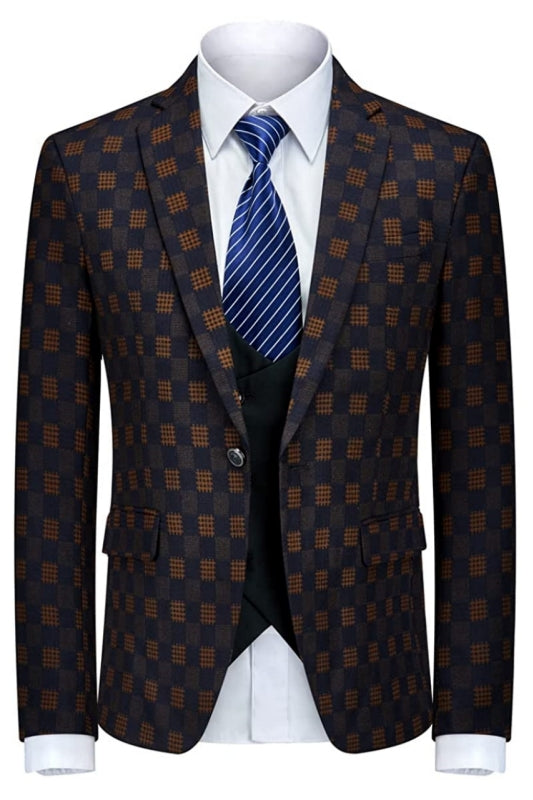 Fashion And Plaid Three Pieces Men Black Yellow Prom Suits