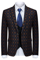 Fashion And Plaid Three Pieces Men Black Yellow Prom Suits