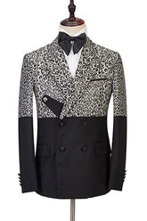 Fashion Jacquard Double Breasted Peaked Lapel Black Prom Suits for Men