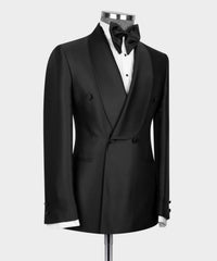 Fashion Black Shawl Lapel Double Breasted Two Pieces Men Suits