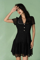 27Dress Fashion Black Short Sleeves V-neck Short Dresses