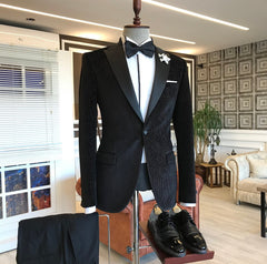 Fashion Black Sparkle Stripes Peaked Lapel Men Suits