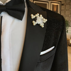 Fashion Black Sparkle Stripes Peaked Lapel Men Suits