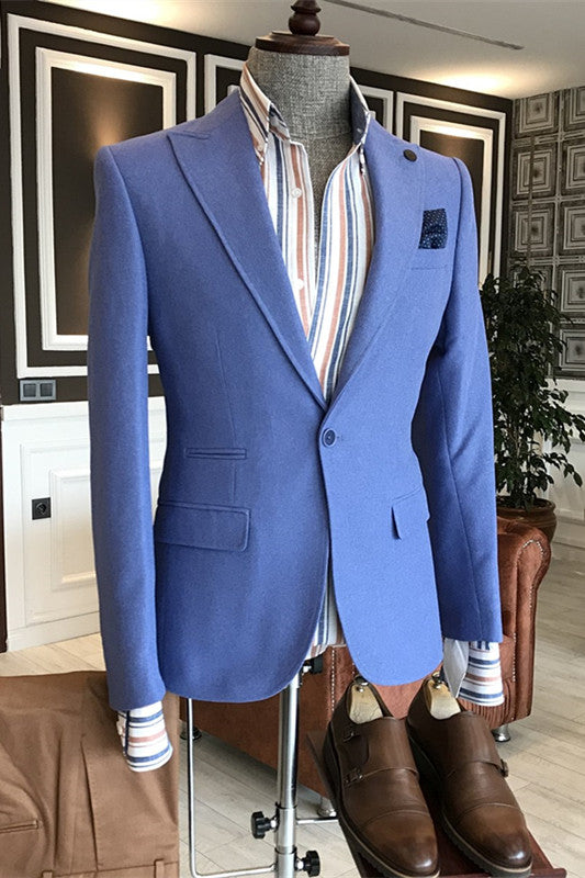 Fashion Blue Peaked Lapel Men Suits For Prom