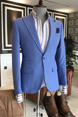 Fashion Blue Peaked Lapel Men Suits For Prom