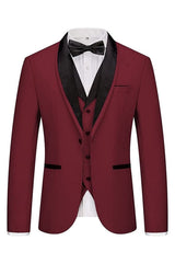 Fashion Burgundy Shawl Lapel Three Pieces Wedding Lapel