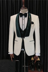 Fashion Cool Velvet Shawl Lapel Three Pieces White Wedding Suits
