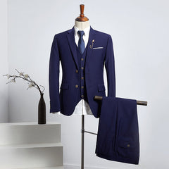 Fashion Dark Blue Notched Lapel 2 Button Slim Fit Business Suit