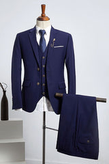 Fashion Dark Blue Notched Lapel 2 Button Slim Fit Business Suit