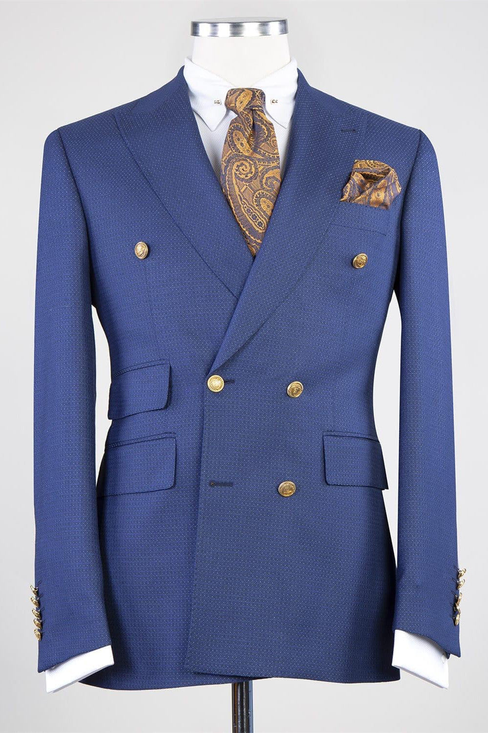 Fashion Dark Slim Fit Peaked Lapel Two Pieces Men Blue Business Suits