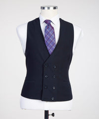 Fashion Three Pieces Peaked Lapel Men Dark Navy Business Suits