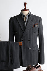 Fashion Double Breasted Stripe Two Pieces Men Suits For Business