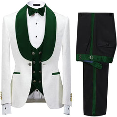 Fashion Shawl Lapel Three Pieces Jacquard Green Wedding Suits
