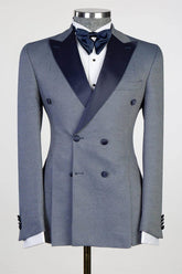 Fashion Grey Double Breasted Peaked Lapel Men Suits