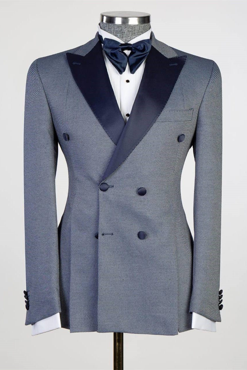 Fashion Grey Double Breasted Peaked Lapel Men Suits
