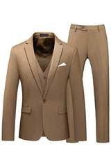 Fashion Khaki Notched Lapel Three Pieces Men Suits For Prom