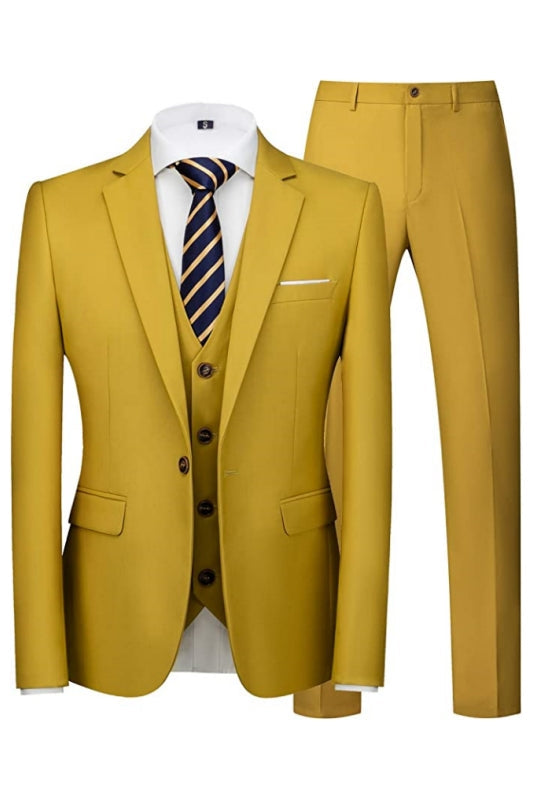Fashion Mustard Notched Lapel Three Pieces Men Suits For Prom