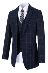 Fashion Notched Lapel Three Pieces Navy Blue Business Suits For Men