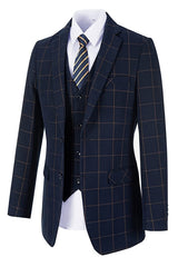 Fashion Notched Lapel Three Pieces Navy Blue Business Suits For Men