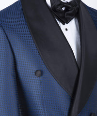 Fashion Double Breasted Shawl Lapel Navy Wedding Suits