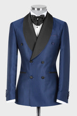 Fashion Double Breasted Shawl Lapel Navy Wedding Suits