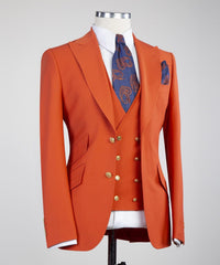 Fashion Orange Peaked Lapel Three Pieces Men Prom Suits