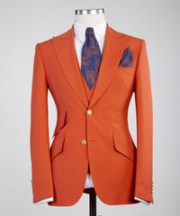 Fashion Orange Peaked Lapel Three Pieces Men Prom Suits