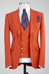 Fashion Orange Peaked Lapel Three Pieces Men Prom Suits