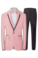 Fashion Notched Lapel Two Pieces Velvet Pink Prom Suits For Men