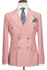 Fashion Peaked Lapel Double Breasted Pink Prom Suits