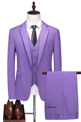 Fashion Notched Lapel Three Pieces Purple Prom Suits For Men