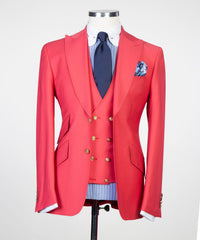 Fashion Three Pieces Peaked Lapel Red Prom Suits for Men