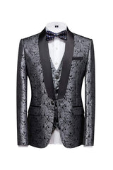 Fashion Silvery Jacquard Three Pieces Men Suits For Wedding