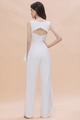 Fashion V-Neck Lace Side Slit Bridesmaid Jumpsuits with Hollowout On Sale-27dress