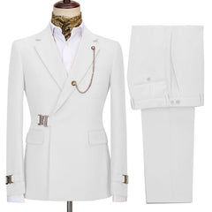 Fashion Two Pieces Men White Wedding Suits With Notched Lapel