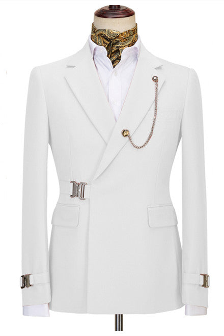 Fashion Two Pieces Men White Wedding Suits With Notched Lapel