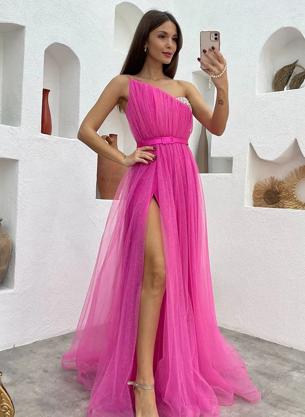 Fashionable Tulle Long Prom Dress With Split Front-27dress