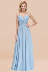 Sky Blue Illusion Chiffon A-Line Bridesmaid Dress