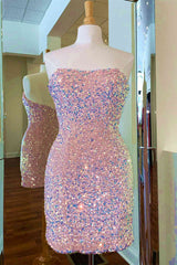 Fitted Strapless Black Sequined Homecoming Dress