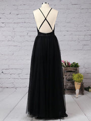27Dress floor-length prom dress in black with crossed back straps and flowing skirt