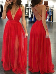27Dress red floor-length prom dress with deep V neckline and open back with crisscross straps