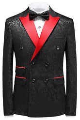 Formal Jacquard Double Breasted Three Pieces Black Prom Suits