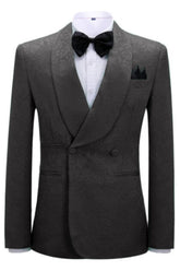 Formal Jacquard Shawl Lapel Double Breasted Black Wedding Suits