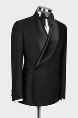 Formal Shawl Lapel Double Breasted Black Wedding Suits