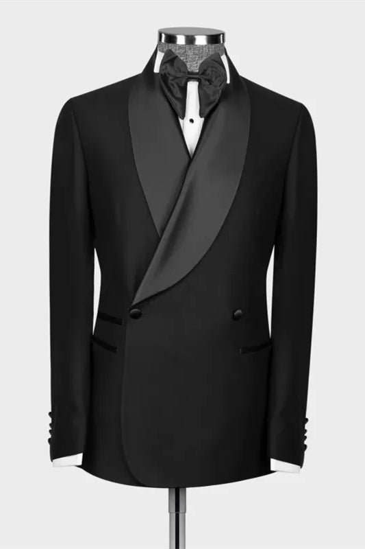 Formal Shawl Lapel Double Breasted Black Wedding Suits